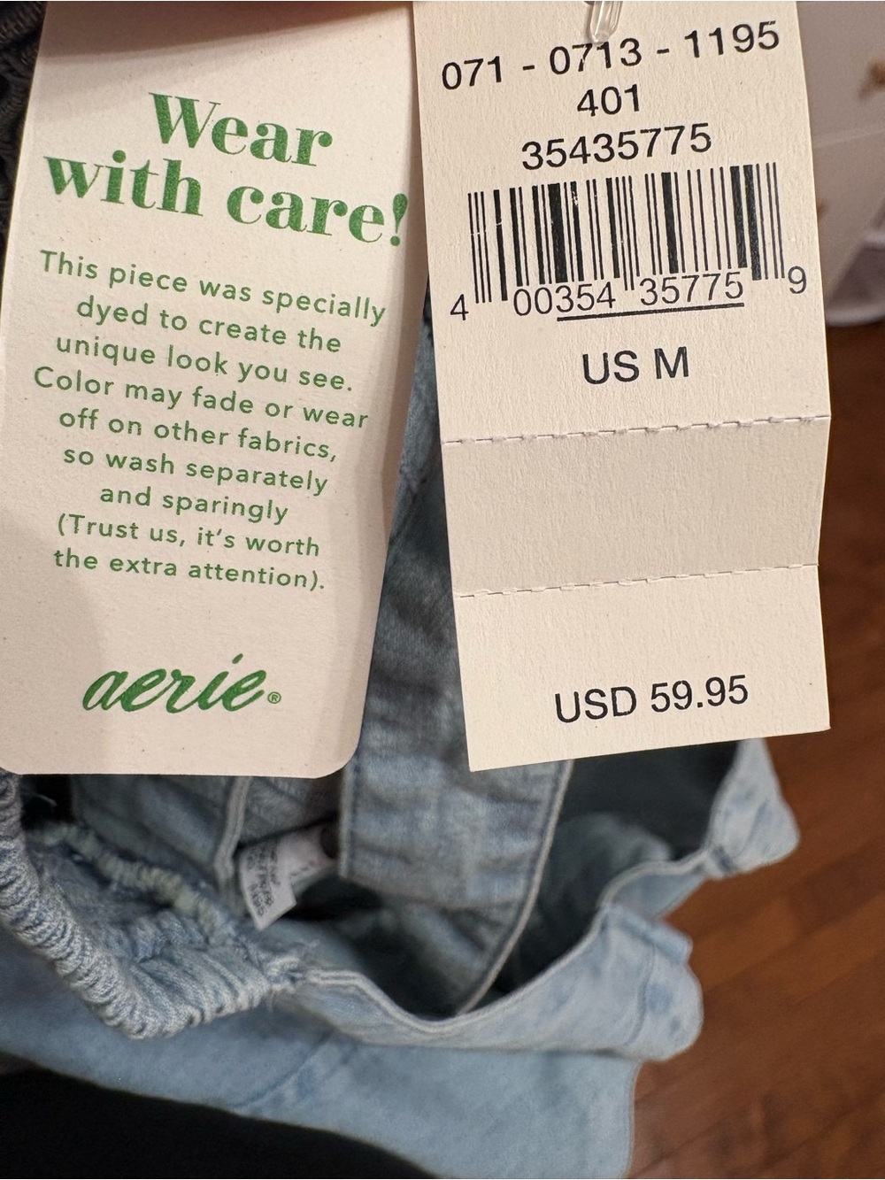 aerie Light Blue Denim Wide-Leg Jumpsuit with Cutout Detail - Picture 3 of 4